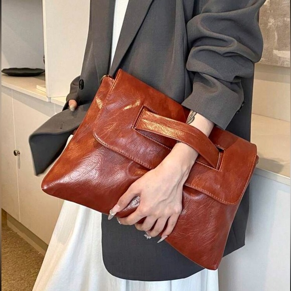 Luxe khaki vegan leather clutch crossbody shoulder bag